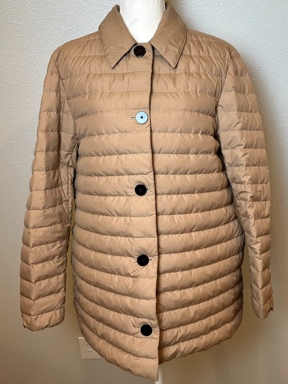 Theory Eco Taffeta Quilted Down Chore Coat Jacket Tan / Beige Size L Minimalist